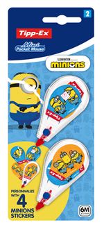 Tipp-Ex Minions Mini Pocket Mouse Rubans Correcteurs 6 m x 5 mm - Decors Assortis, Blister de 2
