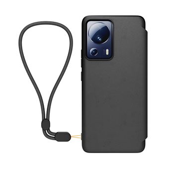 Etui à rabat au touché peau pour Xiaomi 13 Lite Made For Xiaomi + Dragonne amovible Noir