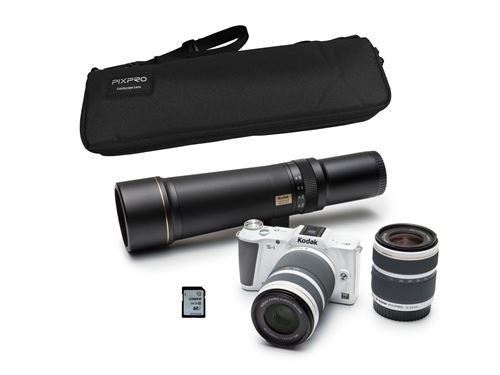 Appareil photo hybride Kodak S1 White + AF 12-45mm f/3.5-6.3 SZ + AF 42.5-160mm f/3.9-5.9 SZ + SF 400mm f/6.7 + SD 16go + Etui