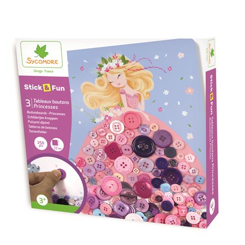 Jeu créatif Au Sycomore Stick et Fun 3 Tableaux boutons Princesses 250  pièces - Tableau sable, paillettes et mosaïque - Achat & prix