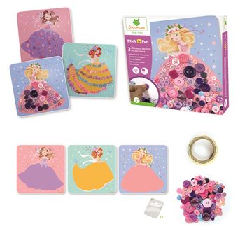 Jeu créatif Au Sycomore Stick et Fun 3 Tableaux boutons Princesses 250 pièces