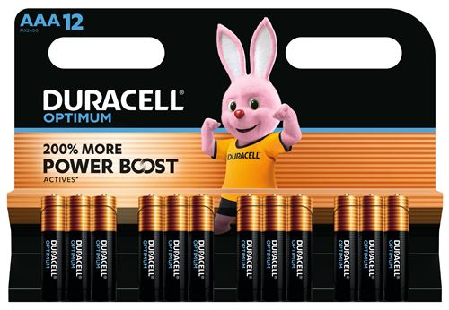 Pack de 12 Piles alcalines Duracell Optimum MN2400 AAA 1,5V Noir et Orange