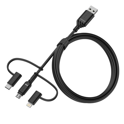 Câble renforcé 3 en 1 OtterBox USB A vers Lightning/USB C/Micro USB pour iPhone Noir