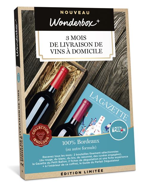 Coffret cadeau Wonderbox 3 Mois de vins à domicile Le Petit Ballon