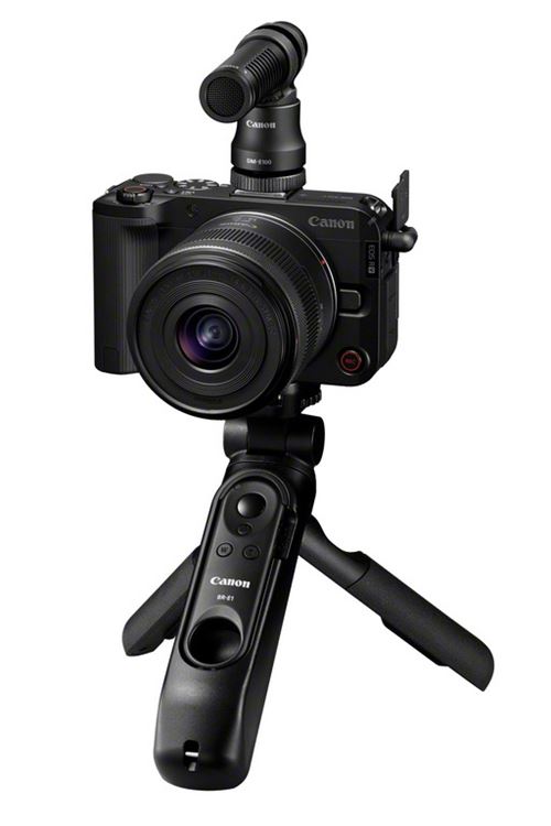 Appareil photo hybride Canon EOS R50 V Noir + Optique RF-S 14-30mm pour Système EOS R + Poignée-Trépied HG-100TBR + Microphone DM-E100 + Carte SD 128 Go