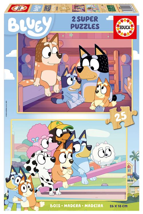Set 2 puzzles x 25 pièces Educa Bluey en bois