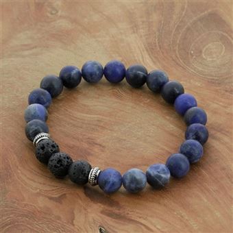 Bracelet Sodalite et pierre de lave Noir