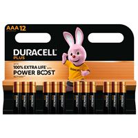 Duracell Alkaline-Batterien Plus PowerBoost MN2400 AAA 1,5V LR03 - Schwarz und Orange - 12er-Pack