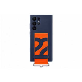 Coque en silicone avec laniere pour Samsung Galaxy S22 Ultra Bleu marine - 1
