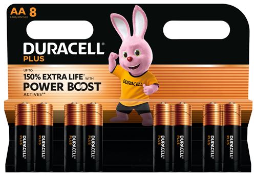 Pack de 8 piles alcalines Duracell Plus MN1500 AA 1,5 V Noir et Orange