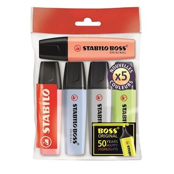Pack 5 surligneurs Stabilo Pastel Boss Original - Feutre à la Fnac