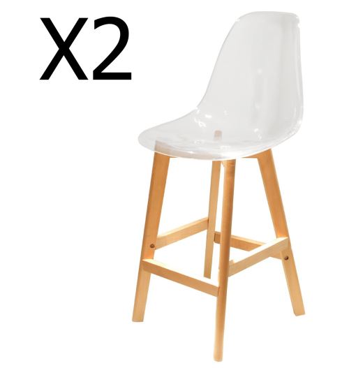 Lot de 2 chaises de bar en bois et Acrylique coloris transparent - Dim : H 109 x L 46.7 x P 48.5 cm - PEGANE -