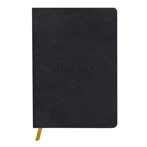 Carnet brochure cousue Clairefontaine Flying Spirit en cuir lisse A5 180 pages Noir