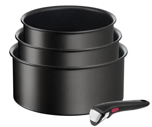 Lot 3 casseroles et poignée Tefal Ingenio Eco Resist 16/18/20 cm Noir