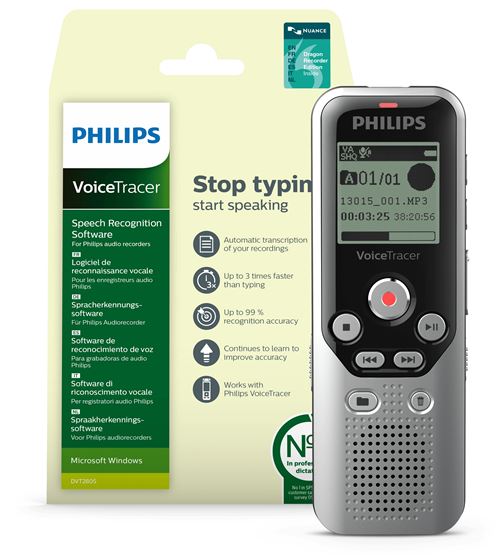 Dictaphone avec reconnaissance vocale Philips DVT1251 Gris