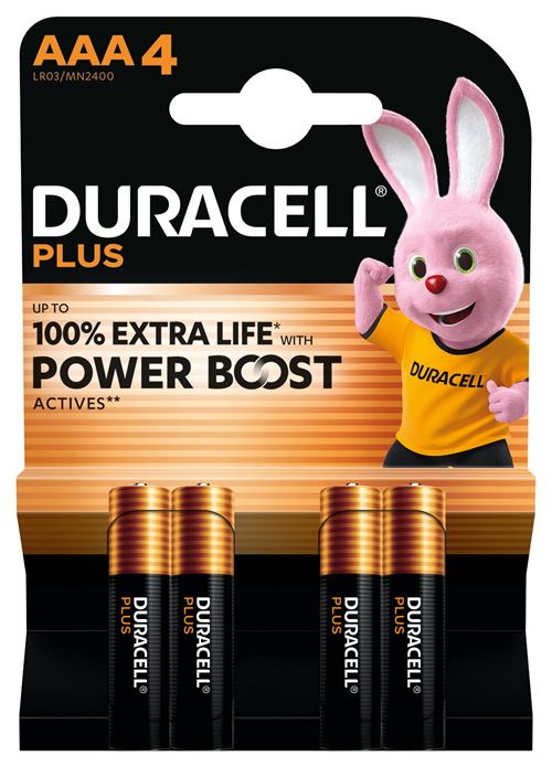 Pack de 4 piles alcalines Duracell Plus MN2400 AAA 1,5 V Noir et Orange