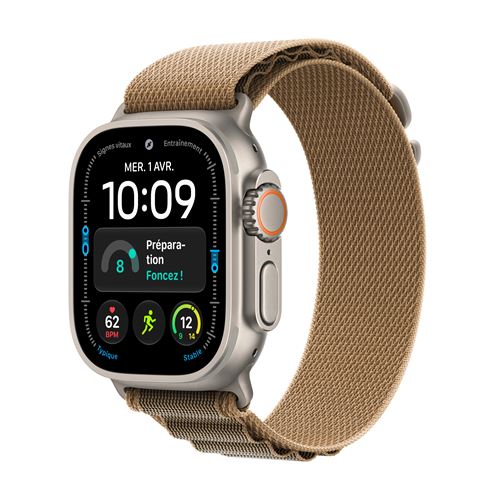 Apple Clair Watch Ultra 4 Gps + Cellular 49 Mm Boîtier En Titane Naturel Avec Boucle Alpine Désert - M