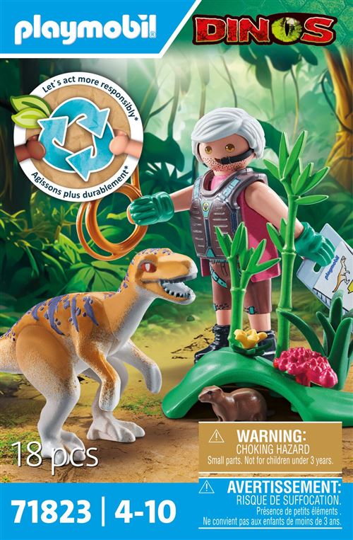 Vélociraptor Et Explorateur Avec Lasso Playmobil La Boite - vue 3