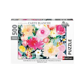 Puzzle 500 pièces Nathan Dahlias-Roses Carte Blanche