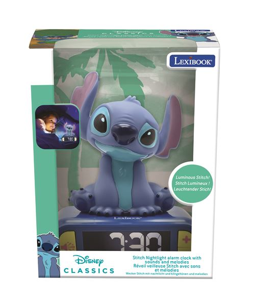 Réveil digital Lexibook avec veilleuse lumineuse Stitch en 3D