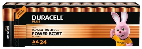 Pack De 24 Piles Alcalines Duracell Plus Powerboost Mn1500 Aa 1,5V Lr6 Noir Et Orange