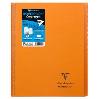 Cahier piqué Koverbook 24x32 cm 48 pages grands carreaux couverture polypropylène transparent - Orange sur Cahier piqué Koverbook 24x32 cm 48 pages grands carreaux couverture polypropylène transparent - Orange sur