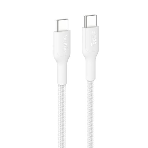 Câble USB-C vers USB-C avec gaine tressée Belkin BoostCharge Pro 1m Blanc