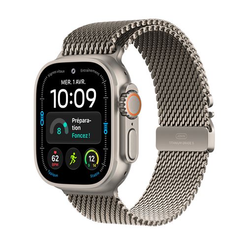 Apple Watch Ultra 4 GPS + Cellular 49 mm Boîtier en Naturel avec Boucle milanaise en Naturel
