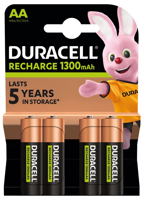 Lot de 4 piles rechargeables AA Duracell 1300 mAh Noir et Orange