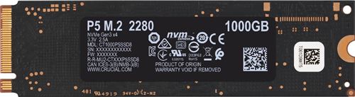 Disque SSD interne Crucial Nand NVMe PCIe M.2 1 To Noir