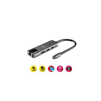 DOCK 5 en 1 USB-C : USB-C 100W + 2xUSB3.0 + HDMI + RJ45