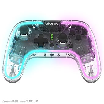 Manette sans fil Bluetooth Just For Games Bionik NeoGlow pour Nintendo Switch Modèle OLED Transparent