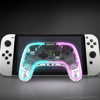 Manette sans fil Bluetooth Just For Games Bionik NeoGlow pour Nintendo Switch Modèle OLED Transparent