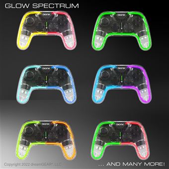 Manette sans fil Bluetooth Just For Games Bionik NeoGlow pour Nintendo Switch Modèle OLED Transparent