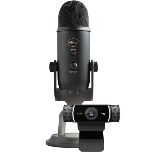 Microphone Logitech Blue Yeti USB Noir + Webcam Logitech C922 Pro HD Noir pour PC et Mac 