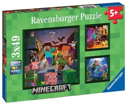 Puzzle Enfant 3X49 Pièces Ravensburger Biomes De Minecraft