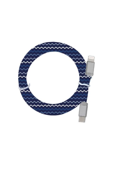 Câble Plat USB C/Lightning Yello koko Kami Motif 1 m ZigZag Bleu