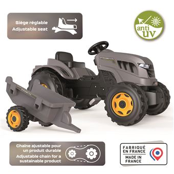 Grand tracteur à pédales Smoby avec remorque Noir