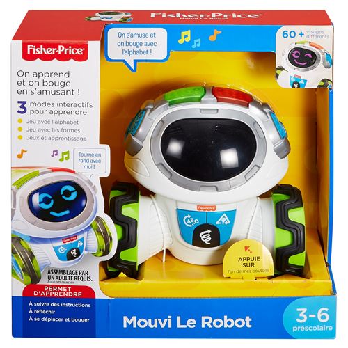 Fisher-Price Mouvi Le Robot Interactif, Jouet Enfant Sons Et Lumières, Jeux, Pour Des Apprentissages Préscolaires, 3 Ans Et Plus, Fkc34