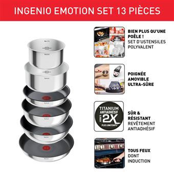 Batterie de cuisine Tefal Ingenio Emotion 13 pièces L897SD04 Inox