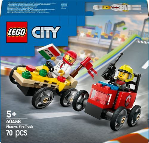 LEGO® City 60458 Pack de bolides de course : camion de pizza contre camion de pompiers