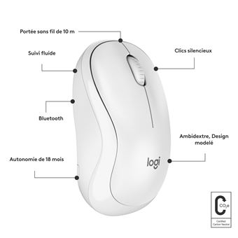 Souris sans fil Bluetooth Logitech M240 Silent Blanc