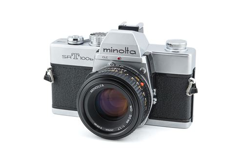 Appareil photo argentique Minolta SR-T 100b + 50mm f1.7 MD Noir et Gris Reconditionné