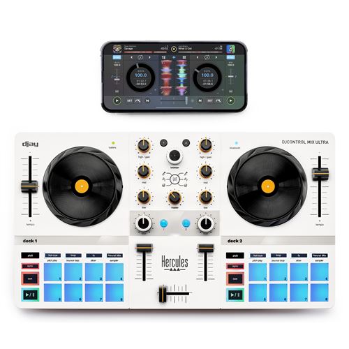 Contrôleur DJ mobile Hercules Mix Ultra pour smartphone iOS et Android Blanc