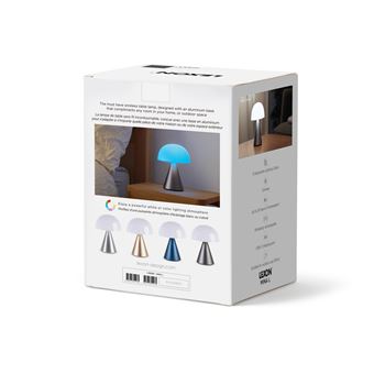 Large portable LED lamp - Cool or warm white light + 7 colors - Push activation light - Dimmer - Water resistant IPX4 - Battery life: up to 24h (tested at 75% brightness, 22C ambient indoor temperature) Charging time: 3h