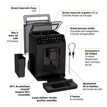 Machine cappuccino et expresso automatique Krups Evidence Eco-Design EA897B10 1450 W Noir