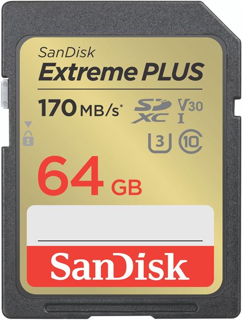 SanDisk Extreme PLUS - Carte mémoire flash - 64 Go - UHS-I U3 / Class10 - SDXC UHS-I