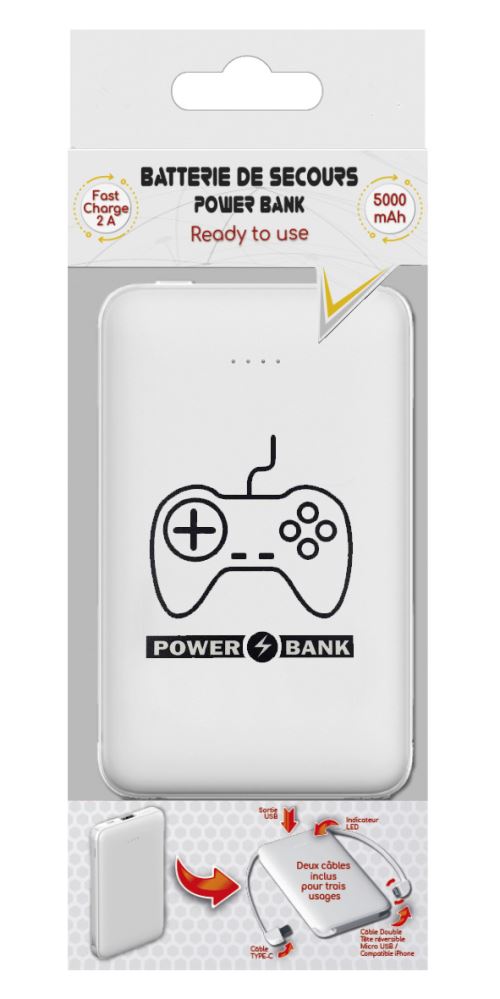 Batterie externe 5000 mAh Geek Monkeys pour Nintendo Switch Blanc