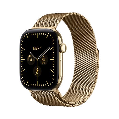Apple Watch Series 12 GPS + Cellular 46 mm Boîtier en titane Or radieux avec Boucle milanaise Or radieux - S/M