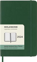 Agenda civil semainier Moleskine 2024 12 mois Format de Poche Couverture Souple Vert Myrte